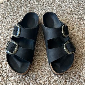 Black Big Buckle Birkenstock sandals